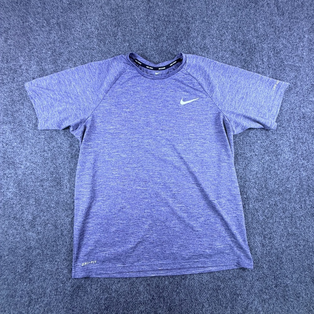 Nike Swim T Shirt Mens L Heathered Purple Dri Fit Swoosh Logo Upf 40+ Protection